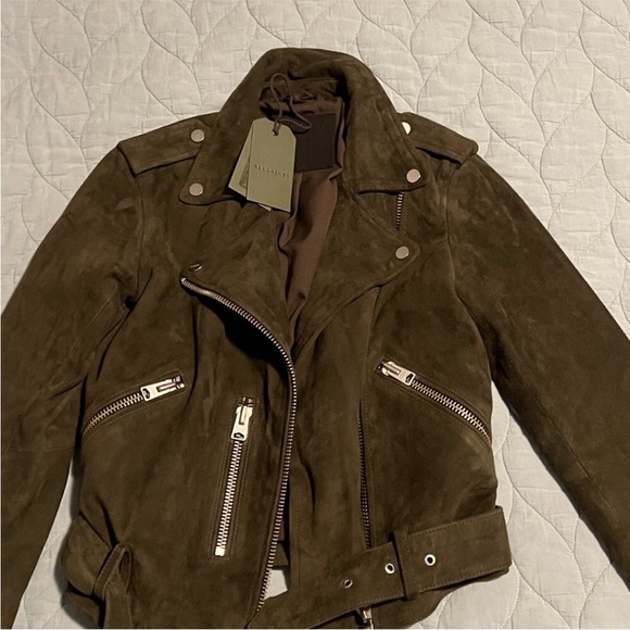 All Saints Balfern Green Suede Biker Jacket XS - Picture 4 of 4